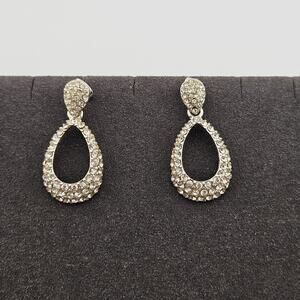 Silver Tone Tear Drop Rhinestone Earrings Dressy Eveningwear Glam Date Night